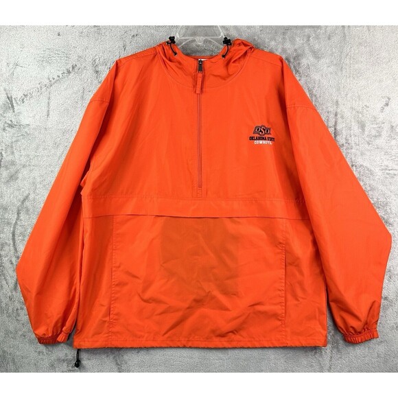 Oklahoma State Jacket Men’s Large Champion Orange Rain Wind 1/4 Zip Pullover - Picture 1 of 11